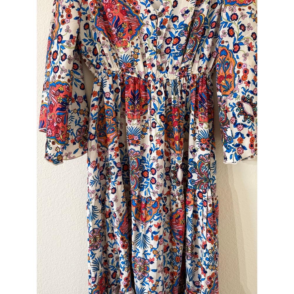 Anthropologie Boemo Womens Paisley Floral Bell Sleeve Maxi Dress Large Bohemian - Picture 3 of 6